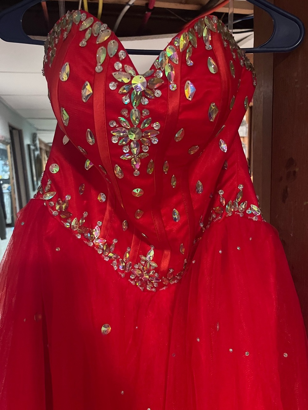 Red Strapless Beaded Gown Prom Dress Quinceañera
